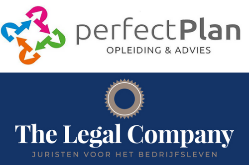Logo's van beide bedrijven PerfectPlan en The Legal Company die samen de masterclasses organiseren